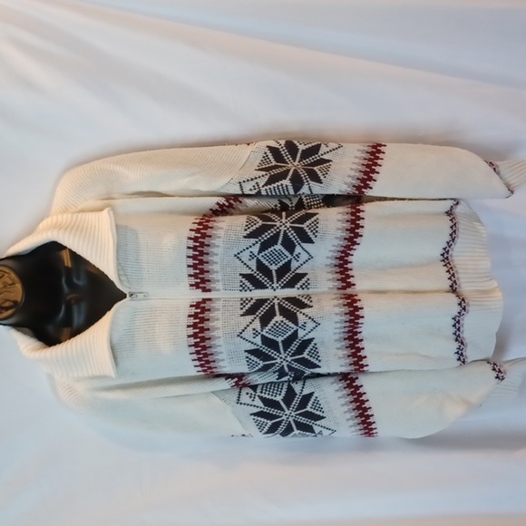 Scandia Woods Zip Sweater, cream, red, black snowflake design - Picture 1 of 7